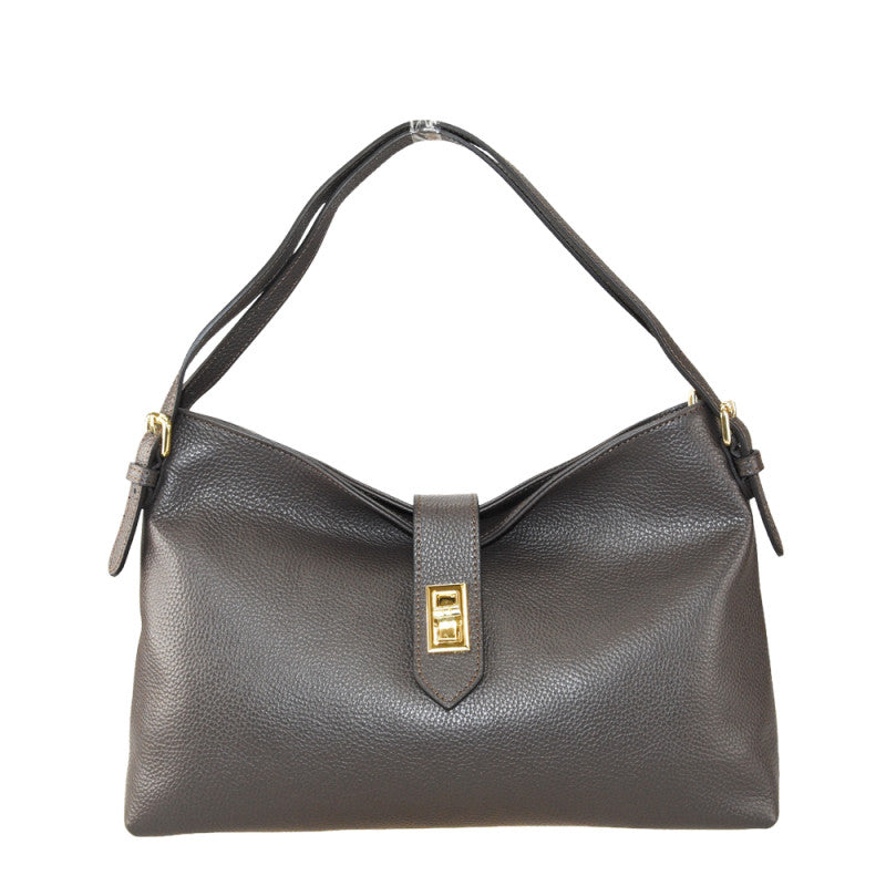 Leather shoulder bag with shoulder strap