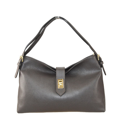 Leather shoulder bag with shoulder strap