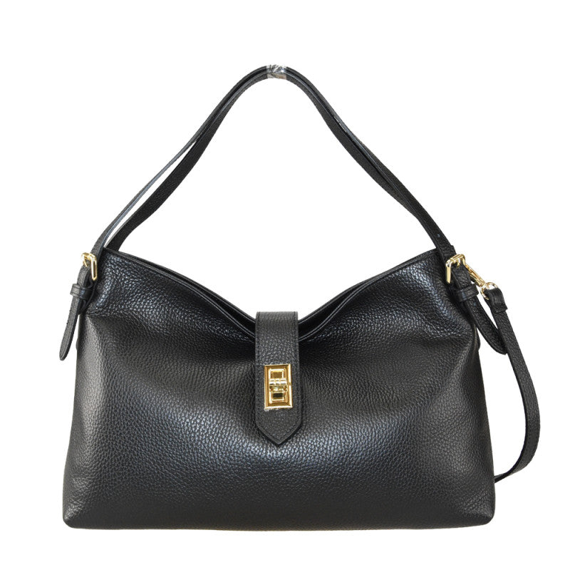 Leather shoulder bag with shoulder strap