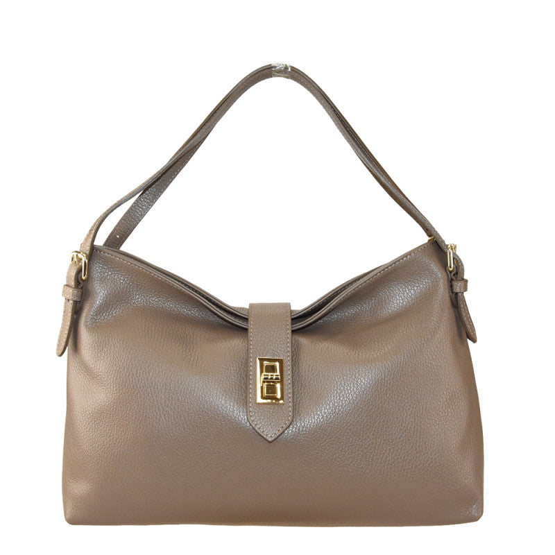 Leather shoulder bag with shoulder strap