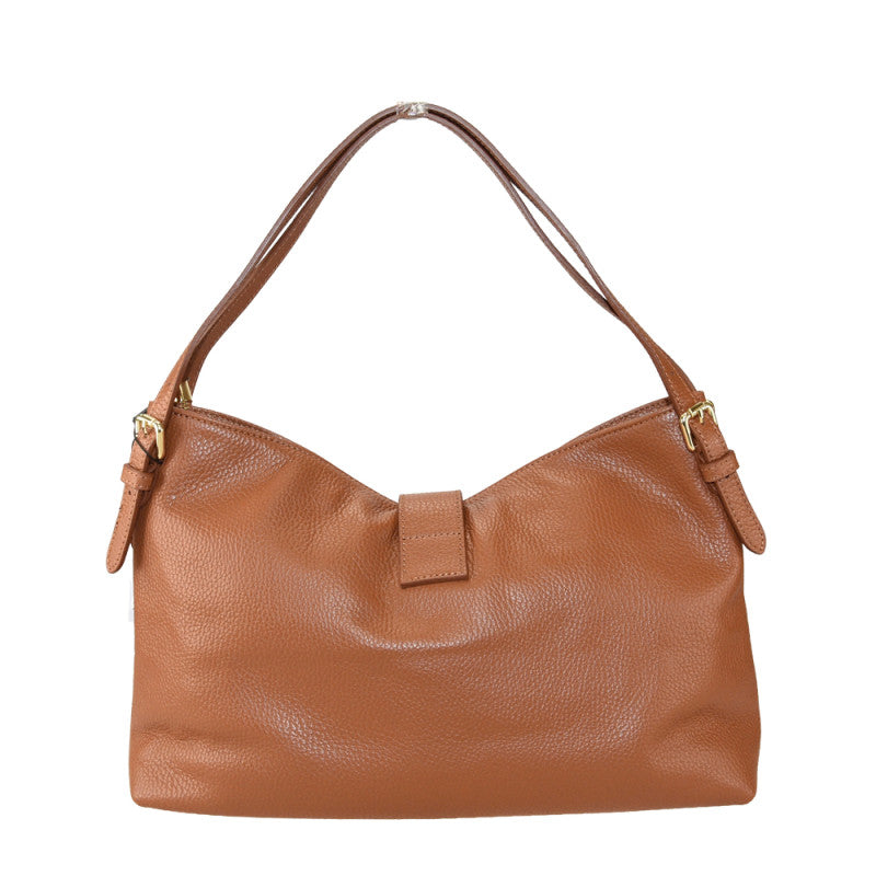 Leather shoulder bag with shoulder strap