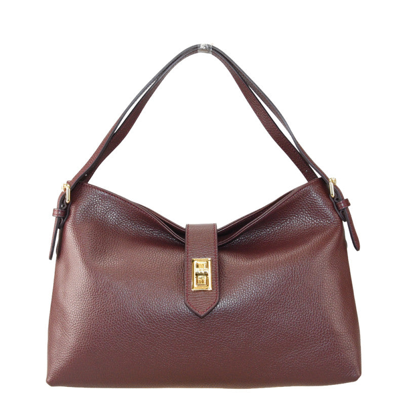 Leather shoulder bag with shoulder strap