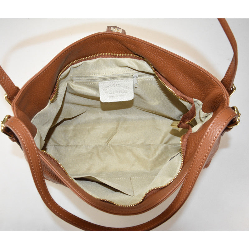 Leather shoulder bag with shoulder strap