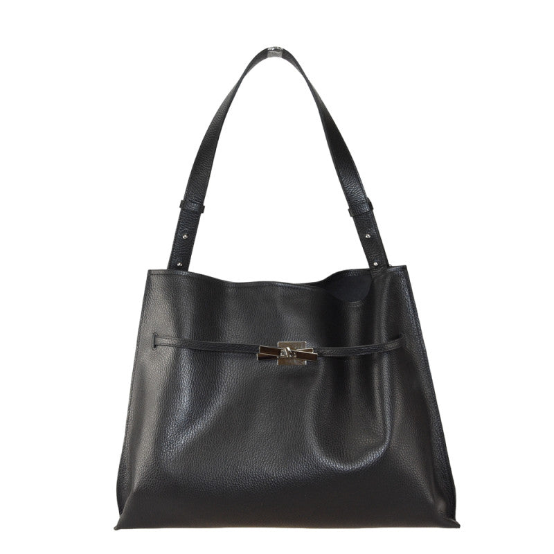 Leather shoulder bag with shoulder strap