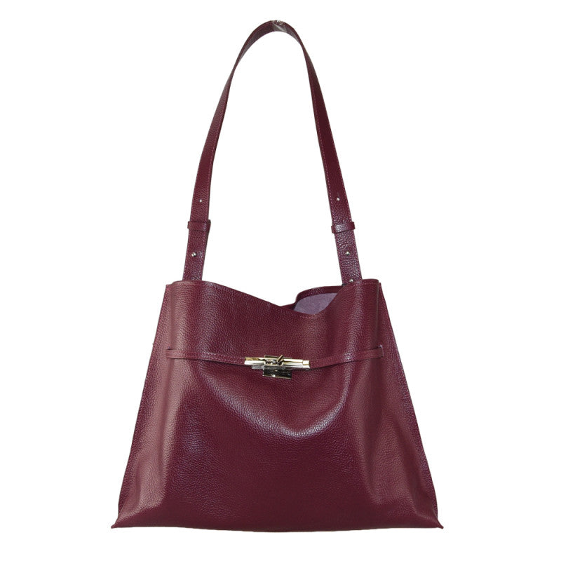 Leather shoulder bag with shoulder strap