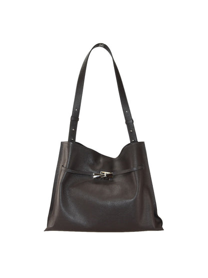 Leather shoulder bag with shoulder strap