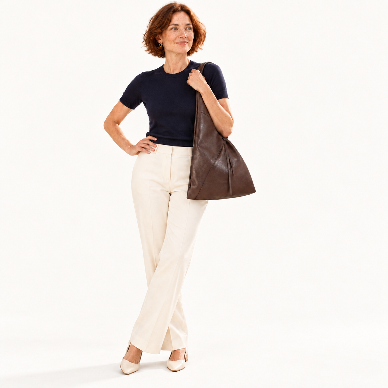 Leather Tie Shopper in 
donkerbruin, gedragen