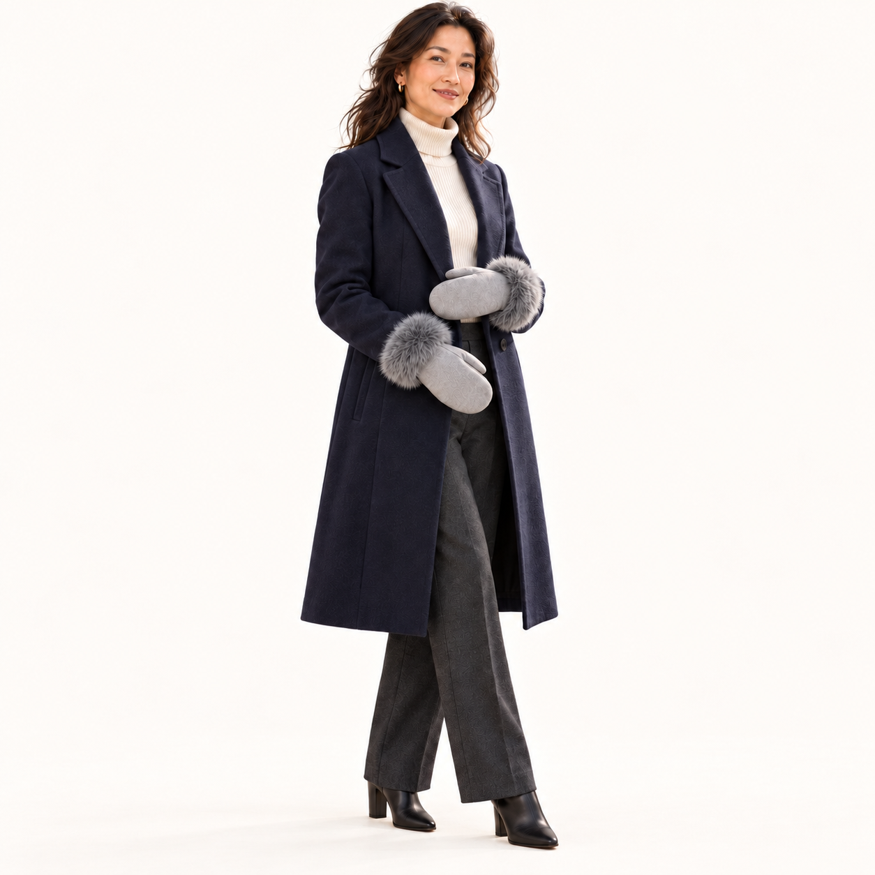 Soft Faux Fur Gloves in 
grijs, gedragen