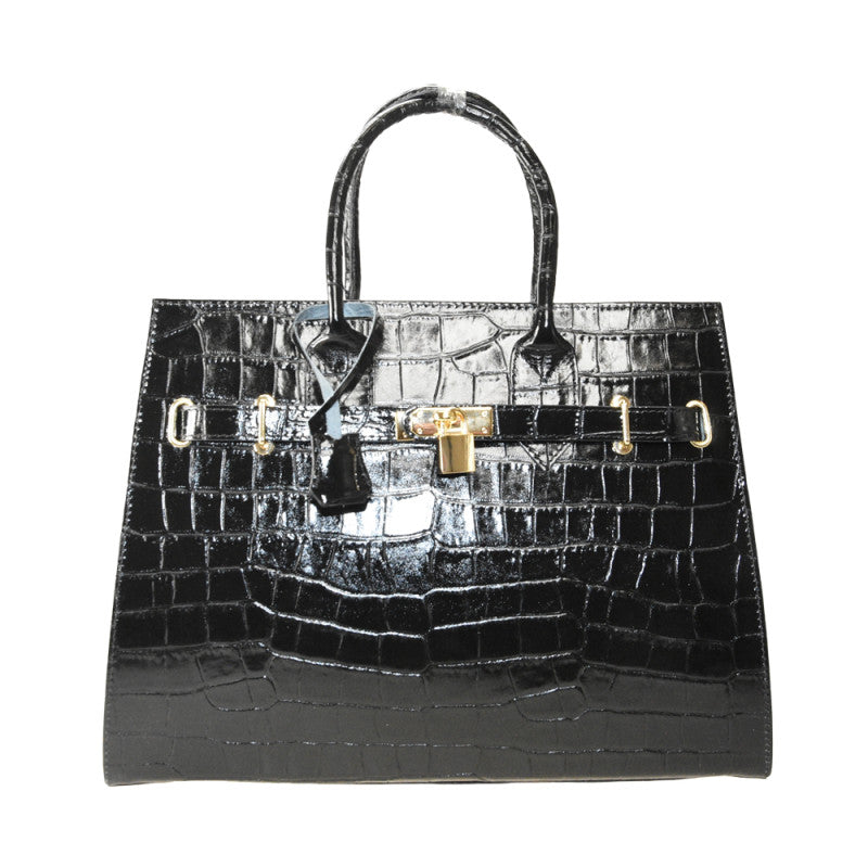 Stamp leather hand bag with shoulder strap