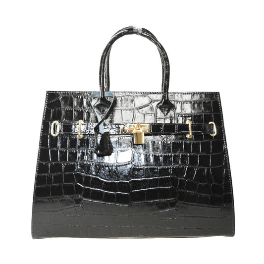 Stamp leather hand bag with shoulder strap
