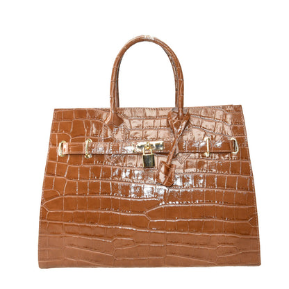 Stamp leather hand bag with shoulder strap