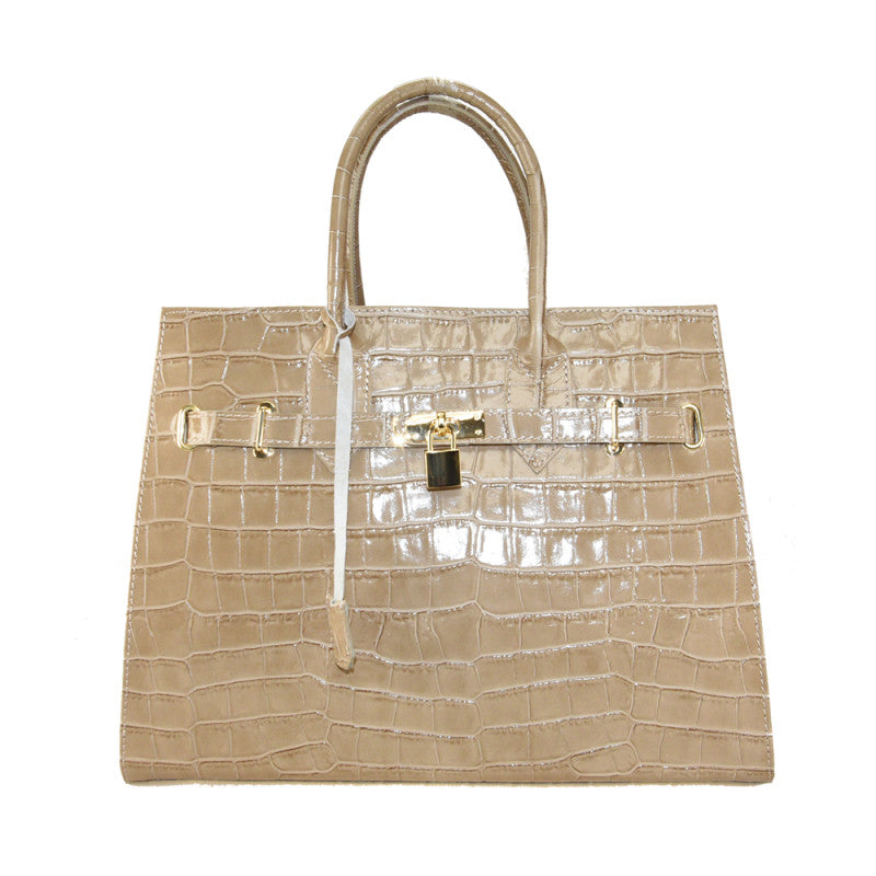 Stamp leather hand bag with shoulder strap