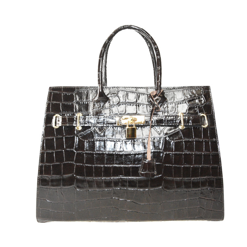 Stamp leather hand bag with shoulder strap