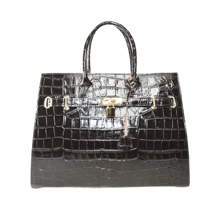 Stamp leather hand bag with shoulder strap