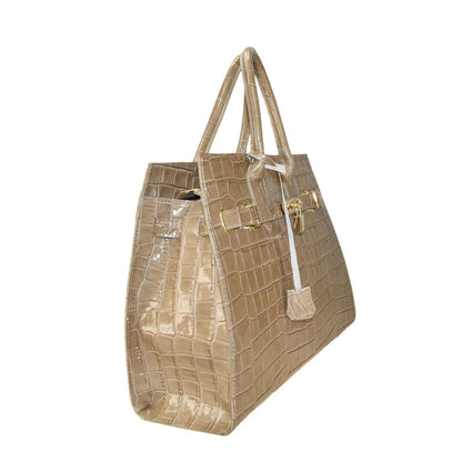 Stamp leather hand bag with shoulder strap