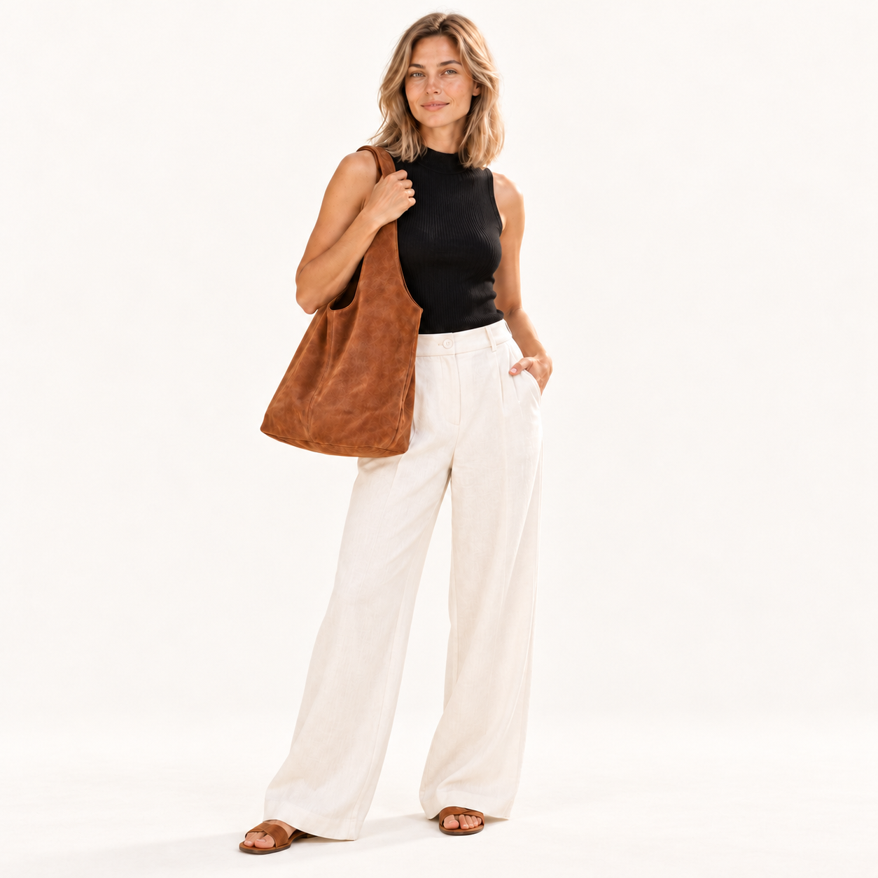 Suede Shopper in 
cognac, gedragen
