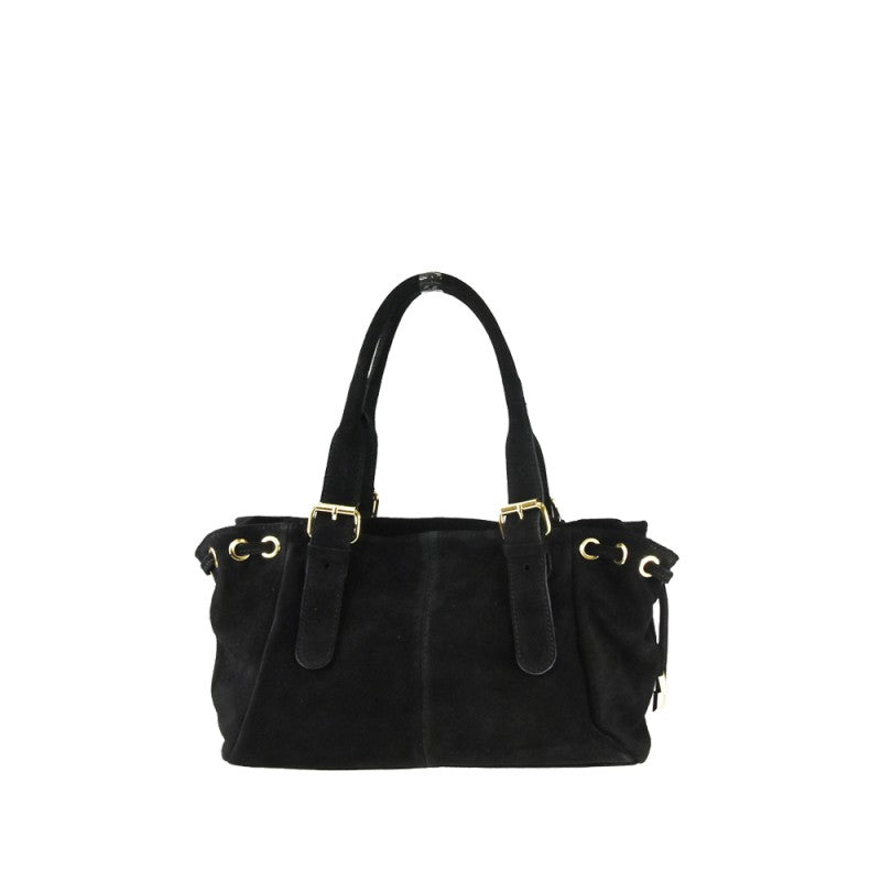 Suede shoulder bag with shoulder strap
