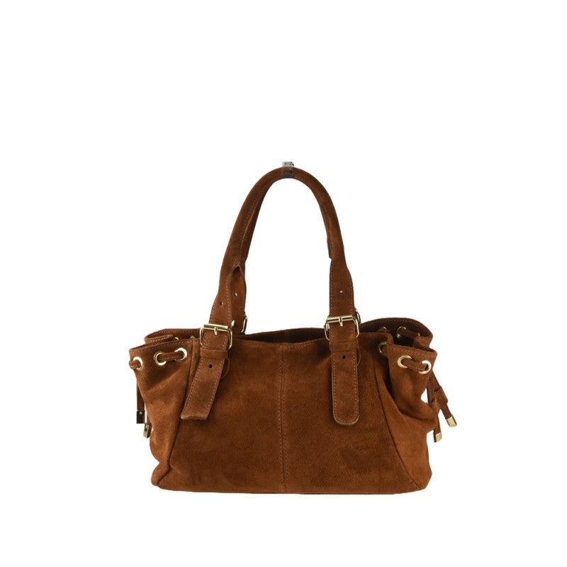 Suede shoulder bag with shoulder strap