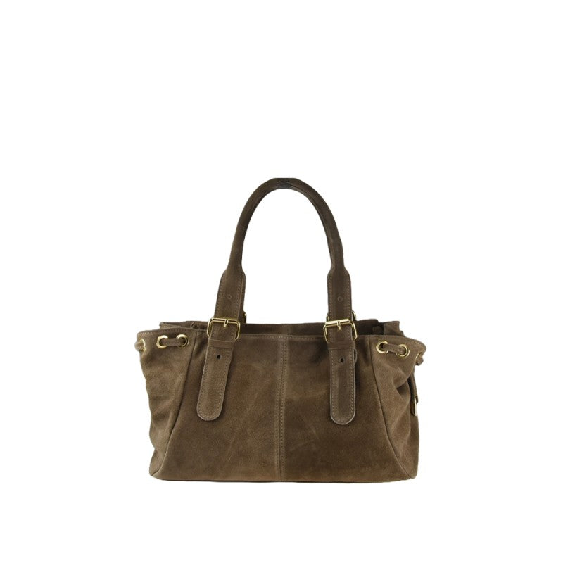 Suede shoulder bag with shoulder strap